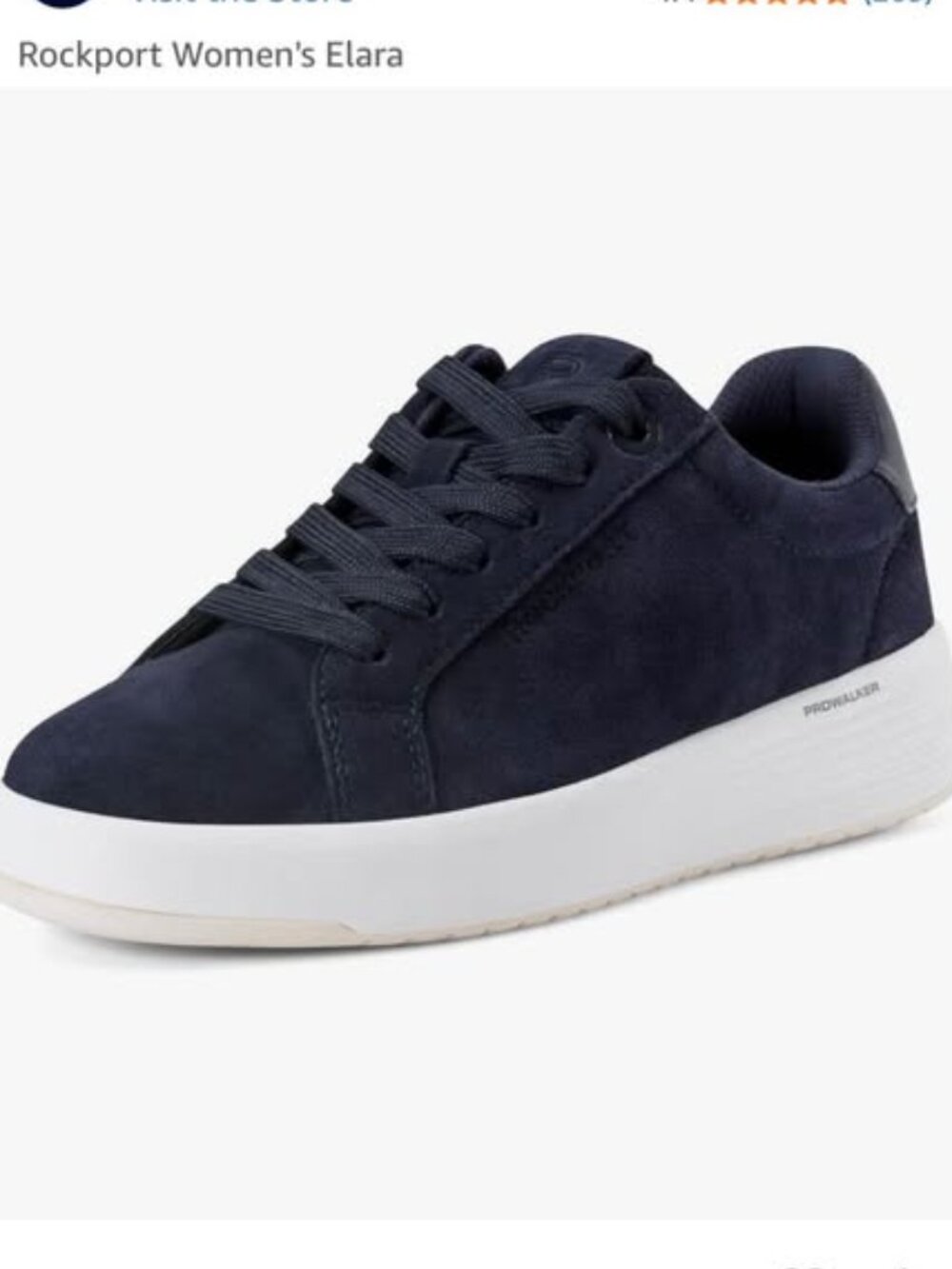 Brand new Rockport Elara women’s sneakers in dark navy blue with white soles.